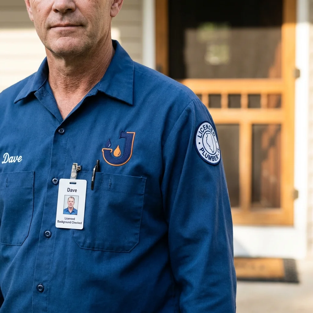 Licensed plumber showing ID badge in Sunset Beach, NC