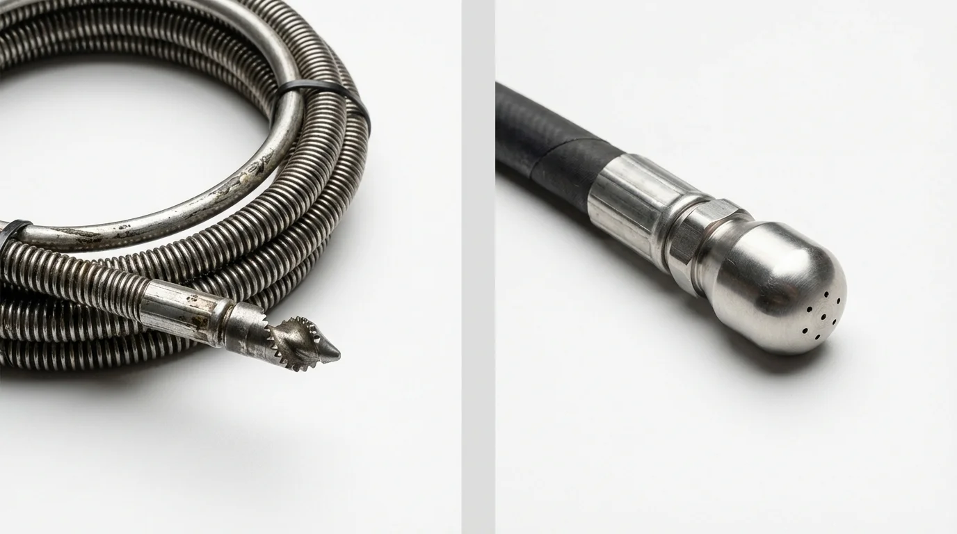 Drain snake cable and hydro jetting nozzle used for drain cleaning in Sunset Beach, NC