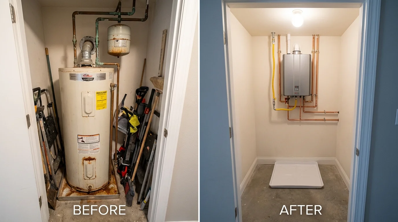 Tank water heater versus wall-mounted tankless unit comparison for Sunset Beach, NC homeowners