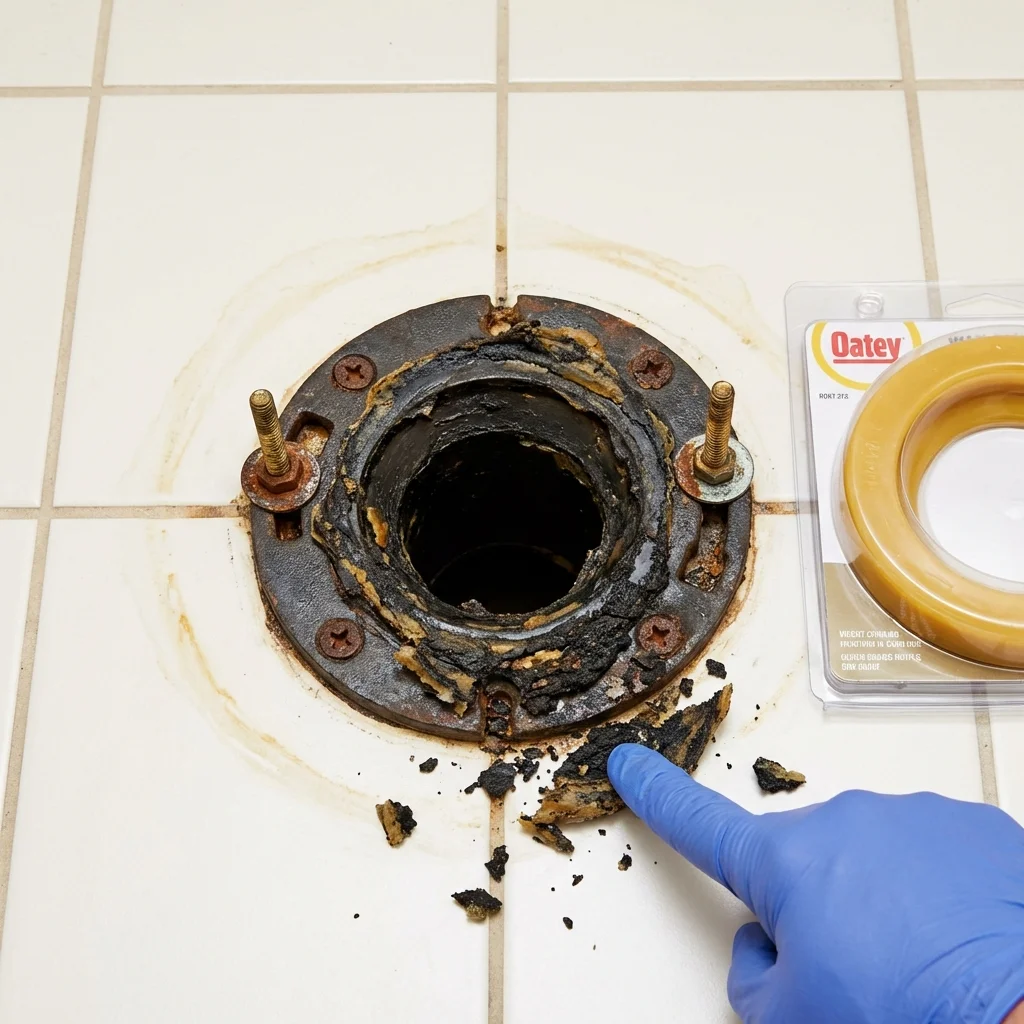 Failed wax ring showing water seepage at the base of a toilet in a Sunset Beach, NC home